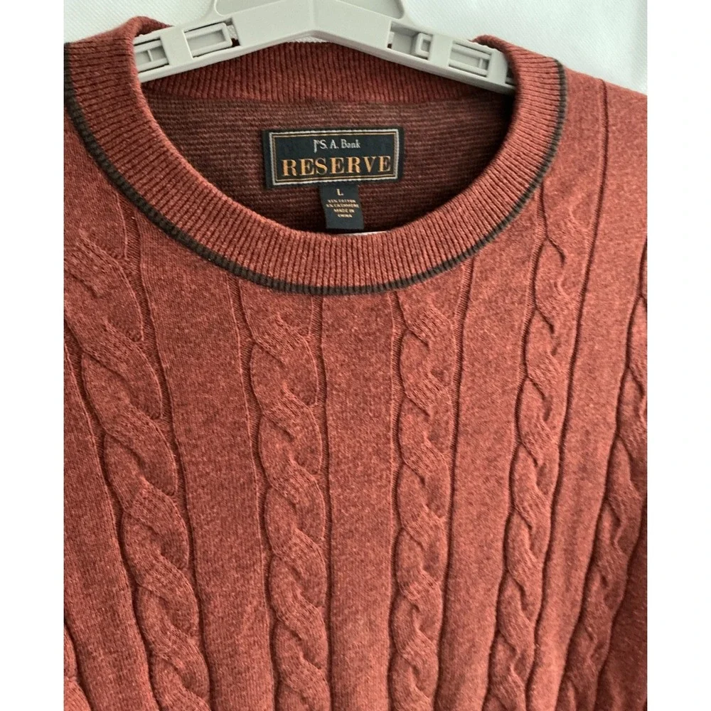 Jos A Bank Reserve Sweater Mens XL Cashmere Blend Crew Neck Pullover Cable Rust